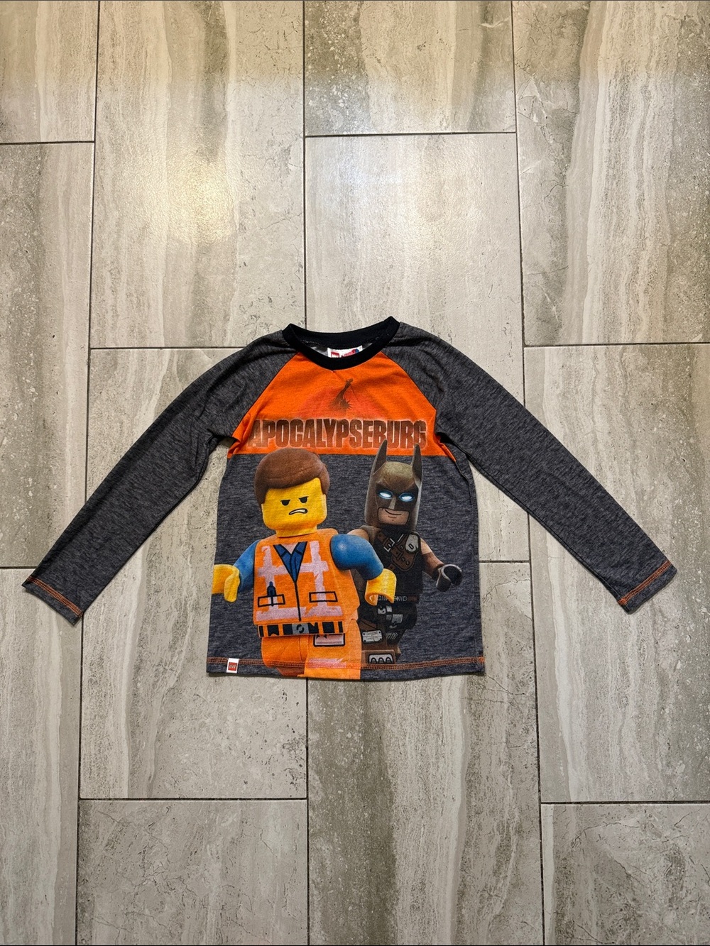 Lego Kids' Long Sleeve Emmet & Batman Graphic Shirt - Orange, Gray
